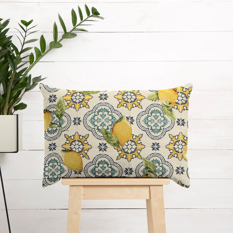 Decor Fabric Tapestry Fabric lemon tiles – natural/lemon yellow,  image number 6