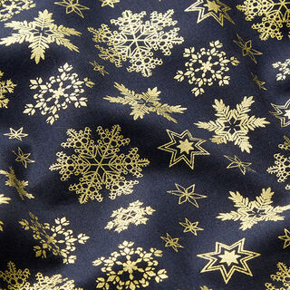 Cotton Poplin Snow Crystals – midnight blue/gold, 
