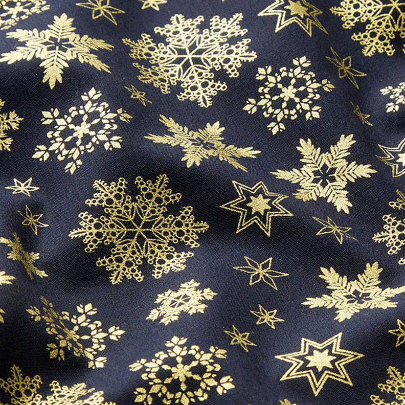 Cotton Poplin Snow Crystals – midnight blue/gold, image number 2