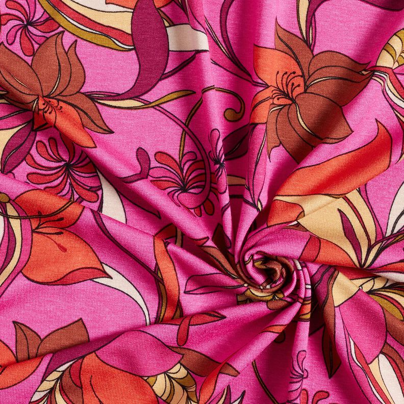Viscose Jersey Delicate Flowers – purple/fire red,  image number 3
