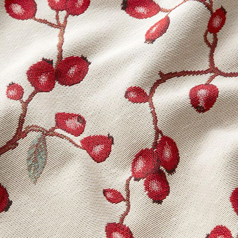 Decor Fabric Tapestry Fabric Rosehips – light beige/red,  image number 2