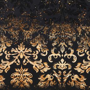 French Terry Border fabric golden ornaments | Glitzerpüppi – black/antique gold, 