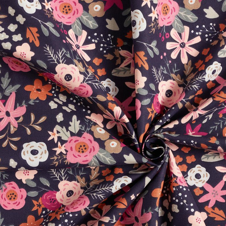 Cotton Poplin flower bouquets – blue-black/purple, image number 3
