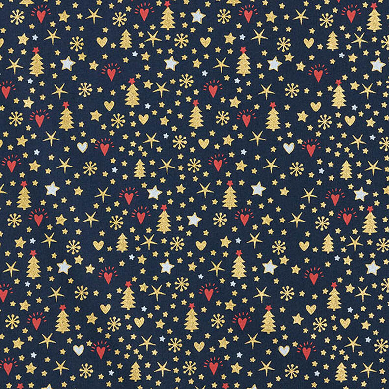 Cotton Poplin Hearts and Stars – midnight blue/gold,  image number 1