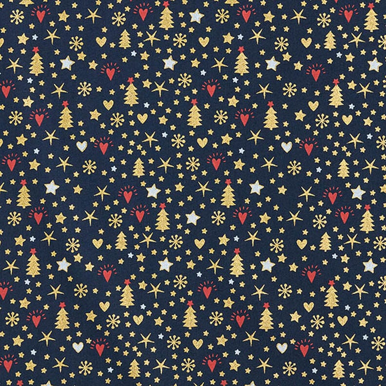 Cotton Poplin Hearts and Stars – midnight blue/gold, image number 1