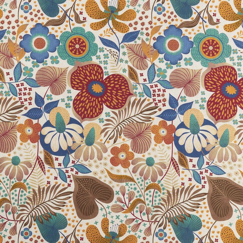 Decor Fabric Half Panama floral picture – natural/blue, image number 1