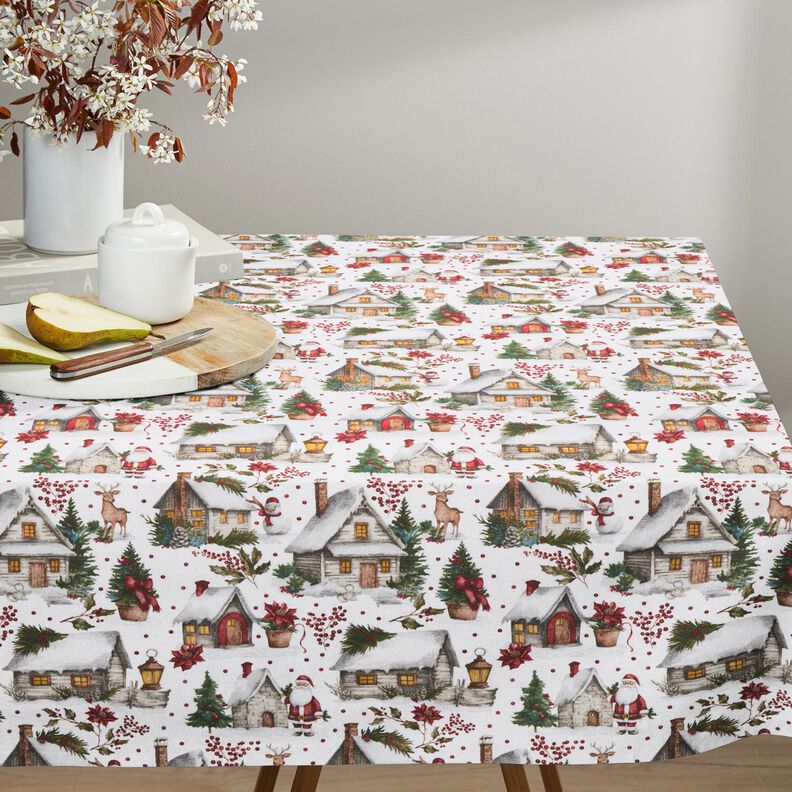 Decor Fabric Canvas wintery village – white/dark red, image number 7