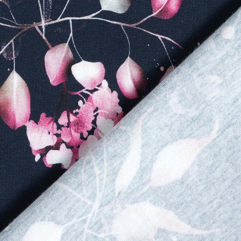 Cotton Jersey Eucalyptus and hydrangeas | Glitzerpüppi – midnight blue/pink,  image number 4