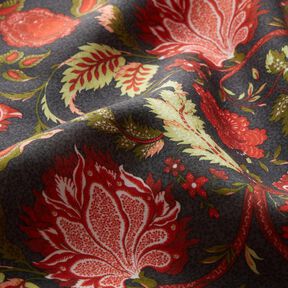 viscose fabric Paisley flowers – anthracite/fire red, 