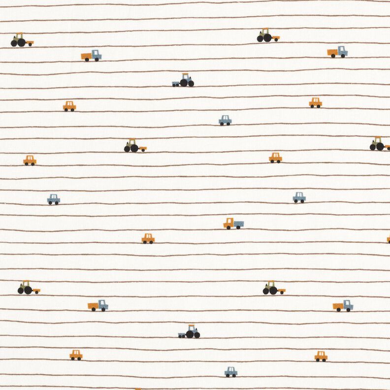 Cotton Jersey Mini vehicles on stripes – offwhite,  image number 1