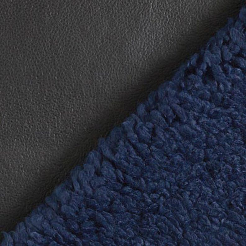 Plain Imitation Leather with Faux Fur Reverse – black/navy blue,  image number 1