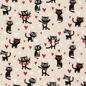 Decor Fabric Half Panama cats in love – natural/red, 