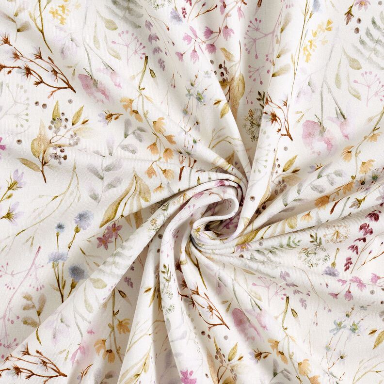 Delicate flowers & leaves viscose jersey – ivory,  image number 3