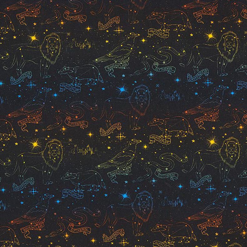 Cotton Jersey Licensed Fabric Heraldic animal constellations of Harry Potter  | Warner Bros. – black,  image number 1
