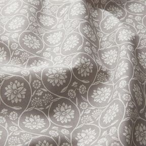 Cotton Cretonne Flowers and tendrils – silver grey/white, 