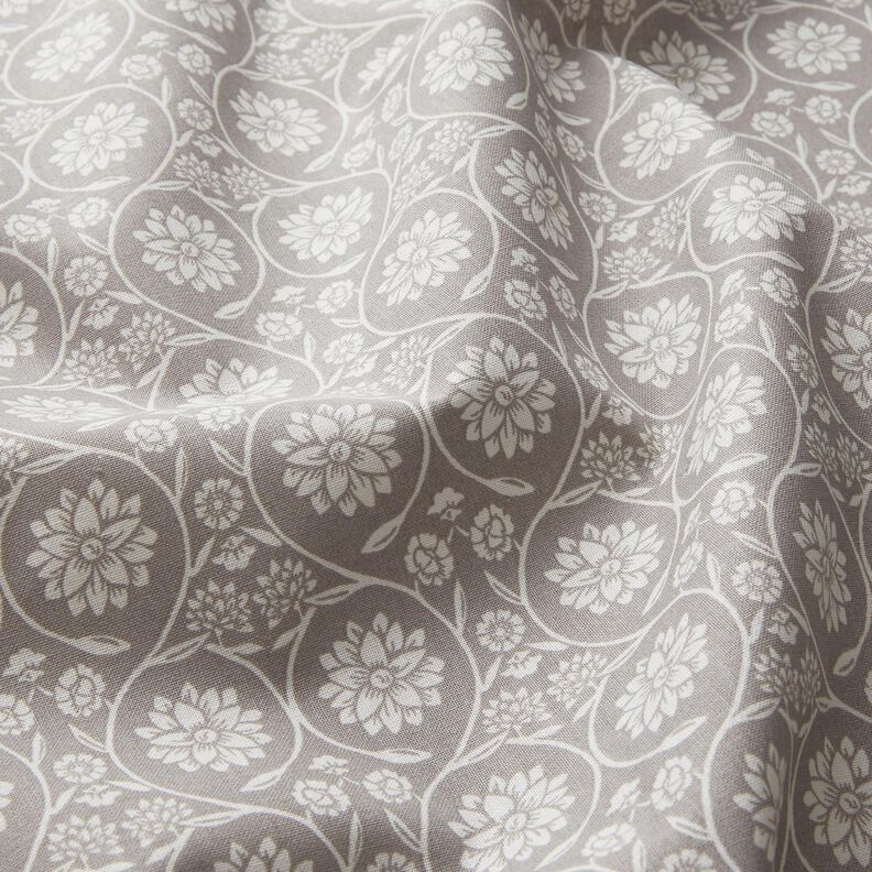 Cotton Cretonne Flowers and tendrils – silver grey/white,  image number 2