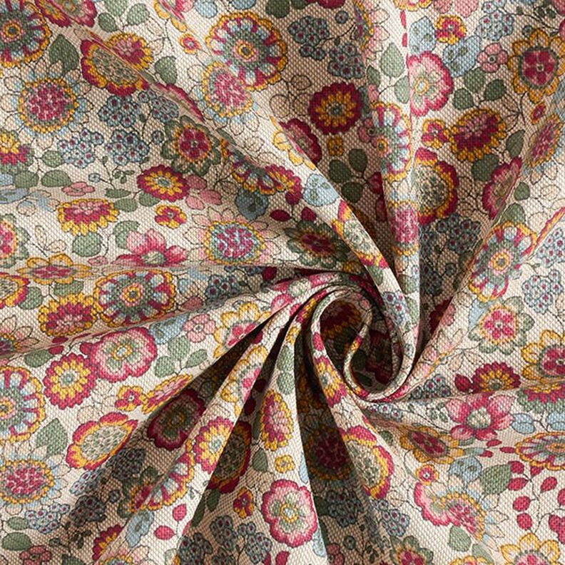 Decor Fabric Half Panama Large Flowers – natural/pink,  image number 3