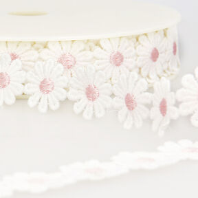 Ox-Eye Daisy Lace Ribbon  – white/pink, 