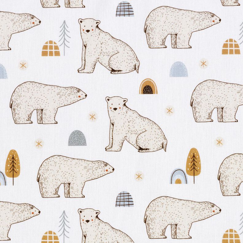 Cotton Poplin Polar Bears Digital Print – white,  image number 1