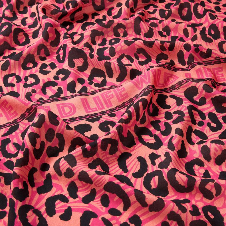 Viscose Voile Leo and flowers border design Panel – pink/orange, image number 3