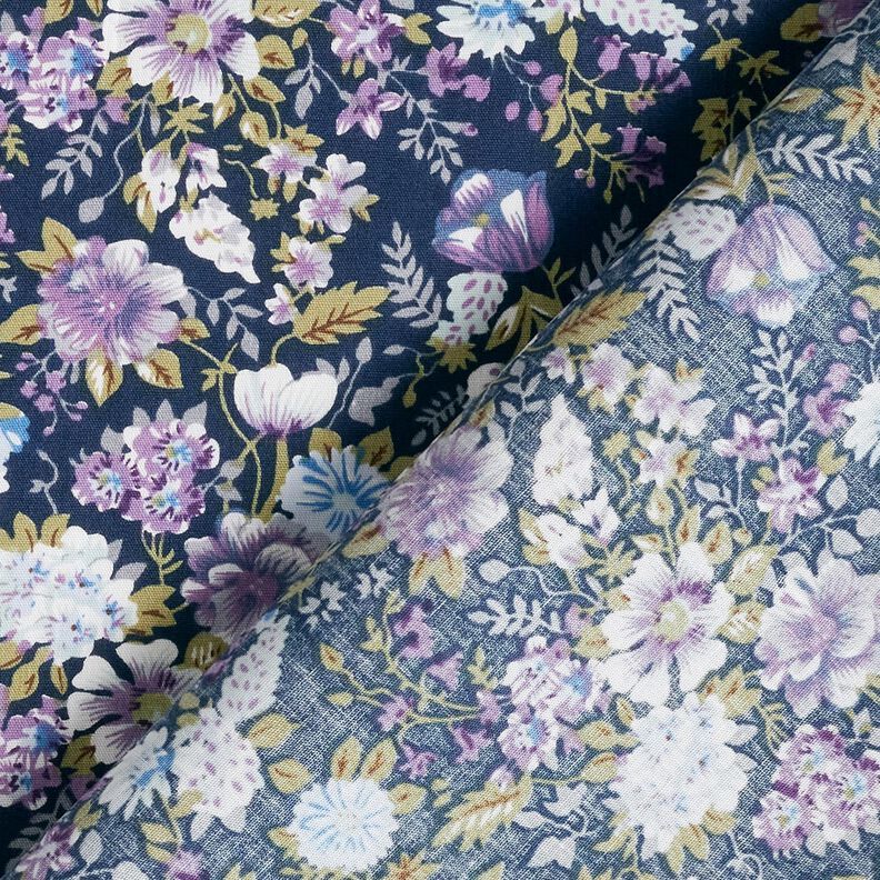 Cotton Poplin romantic flower meadow – navy blue/lavender, image number 4