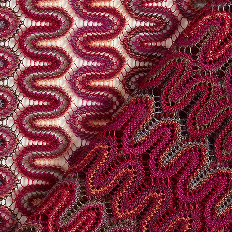 Wave patterned lace fabric – dark red,  image number 4