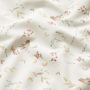 GOTS Cotton Jersey birds in the branches Digital Print – ivory, 