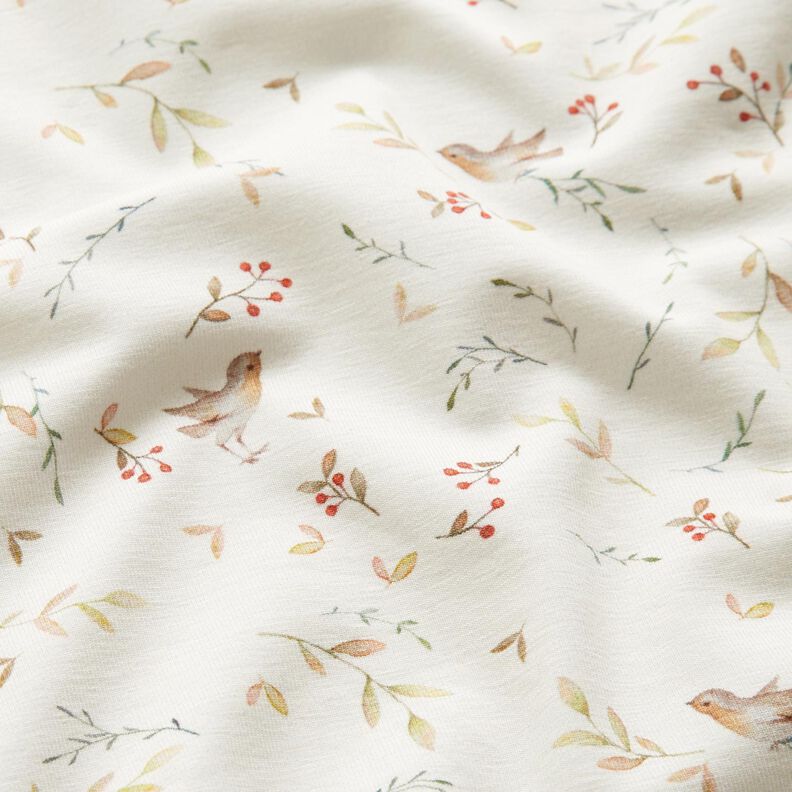 GOTS Cotton Jersey birds in the branches Digital Print – ivory,  image number 2