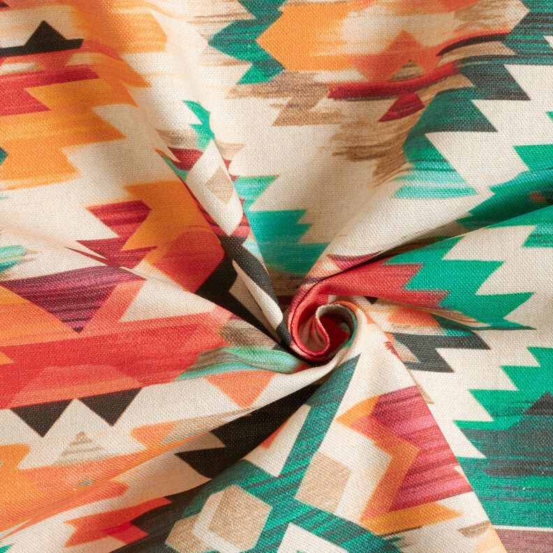 Decor Fabric Half Panama abstract ethnic print – light beige/emerald green,  image number 3