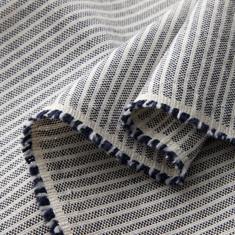 Decor Fabric Half Panama Subtle Stripes – natural/midnight blue, image number 3