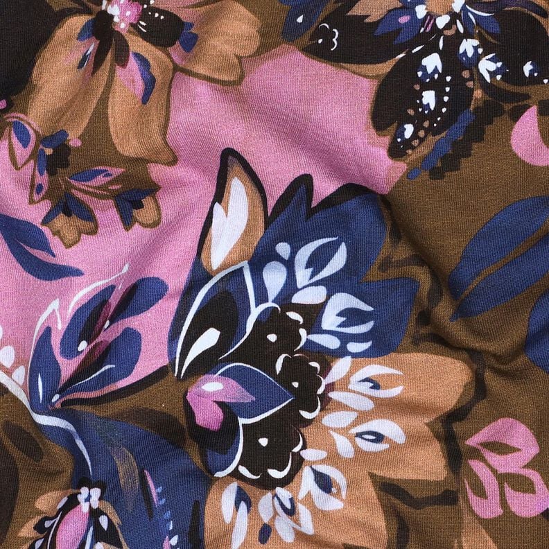 French Terry Painted Flowers Digital Print – indigo/chestnut, image number 2