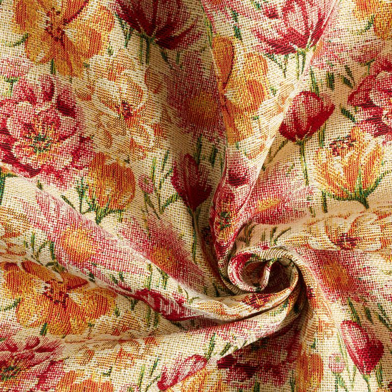 Decor Fabric Tapestry Fabric Meadow Flowers – light beige/carmine,  image number 3