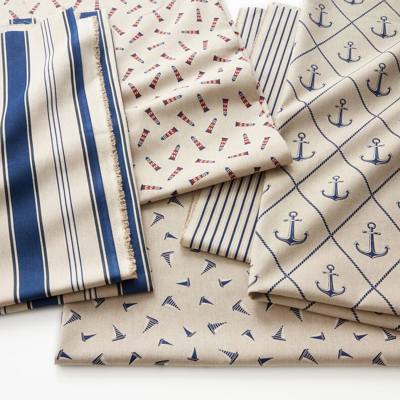 Decor Fabric Half Panama classic anchor – natural/navy blue,  image number 5