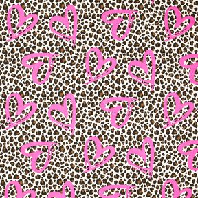 French Terry Leo and neon hearts – cashew/neon pink, 