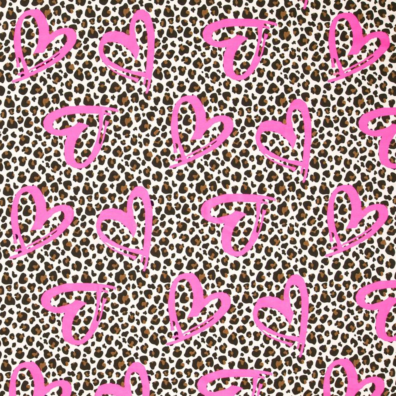 French Terry Leo and neon hearts – cashew/neon pink, image number 1