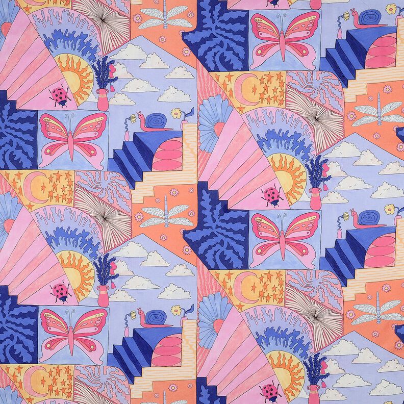 Cotton Poplin Little Creatures Digital Print | Nerida Hansen – coral/blue lilac,  image number 1