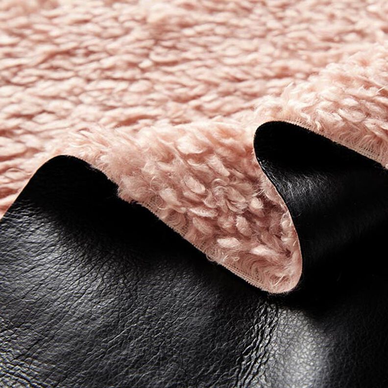 Plain Imitation Leather with Faux Fur Reverse – black/light dusky pink,  image number 2
