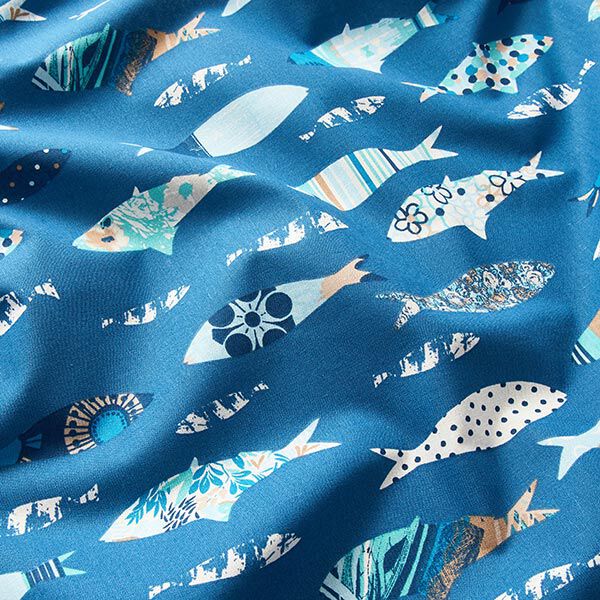 Cotton Cretonne abstract fish – blue,  image number 2