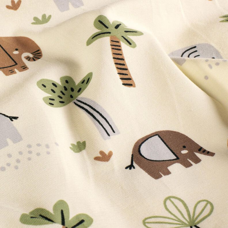 Cotton Jersey jungle elephants – offwhite/reed,  image number 2