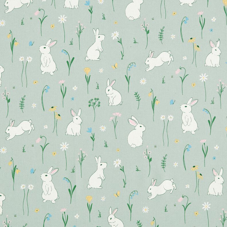 Decor Fabric Half Panama little bunnies – pale mint,  image number 1