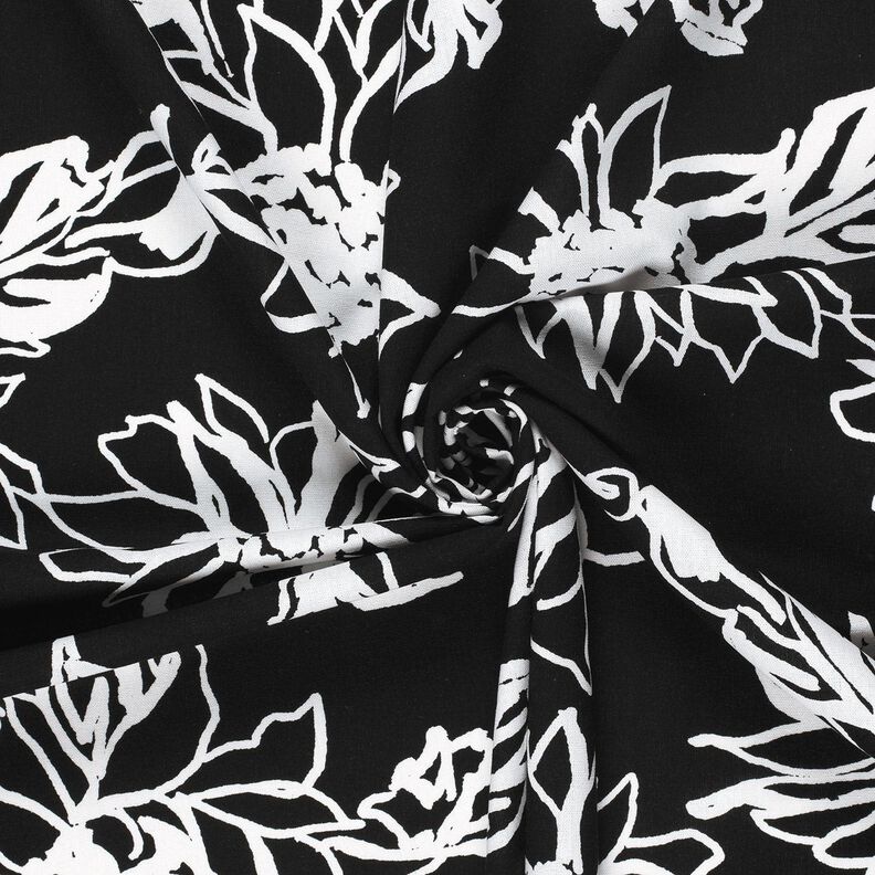 Viscose Linen Blend abstract sunflowers – black/white,  image number 3