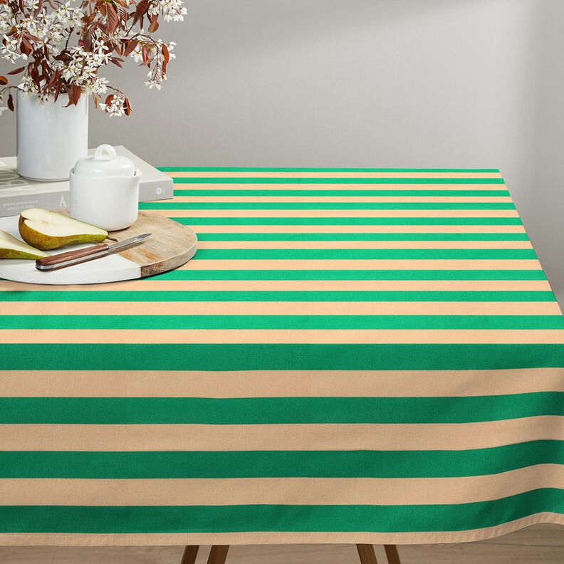 Decor Fabric Half Panama Block Stripes – green/apricot,  image number 9