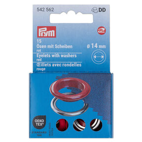 Eyelets with washers [15 pieces | Ø 14 mm] | Prym – red/metallic silver, 
