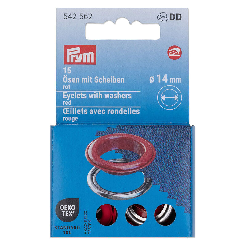 Eyelets with washers [15 pieces | Ø 14 mm] | Prym – red/metallic silver,  image number 1