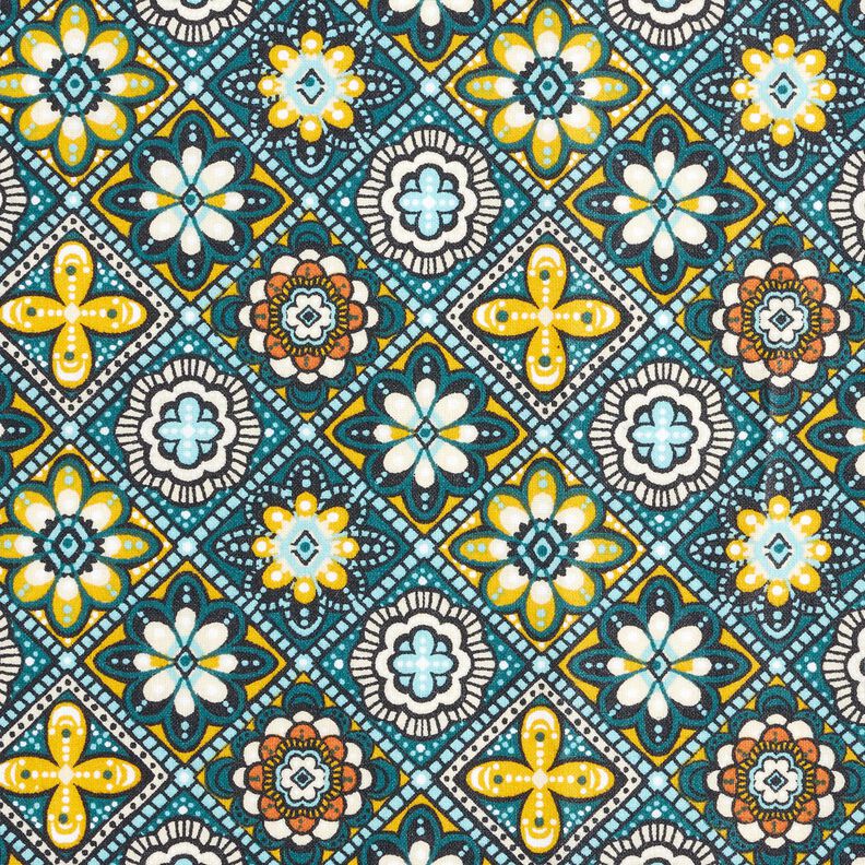 Coated Cotton artistic tiles – petrol/yellow,  image number 1