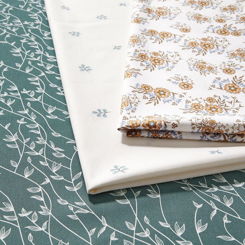 Cotton Poplin delicate bouquets – white/light brown,  image number 5