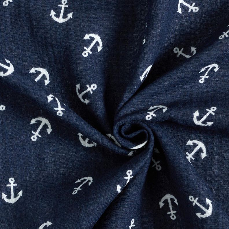 Double Gauze/Muslin Anchor – navy blue/white,  image number 3