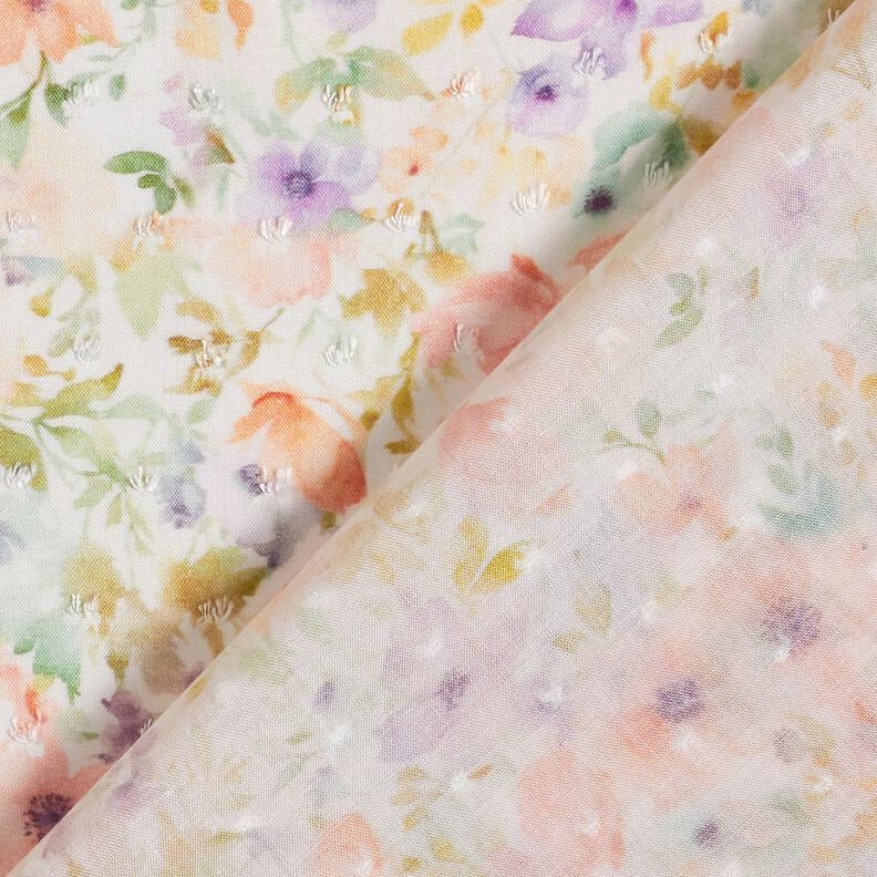 Watercolour sea of blooms digital print dobby viscose fabric – ivory/lavender,  image number 4
