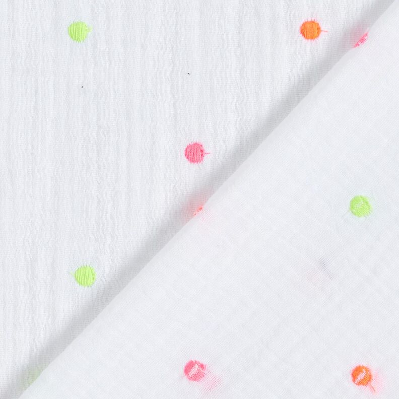 Double Gauze/Muslin embroidered neon dots – white,  image number 4