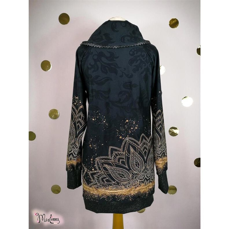Cotton Jersey Mandala baroque gold speckles border fabric | Glitzerpüppi – black,  image number 5